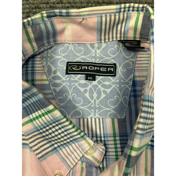 Roper Mens 2XL Heavyweight Plaid Flannel Button-Up Shirt With Western Yoke & Dua - Picture 2 of 9